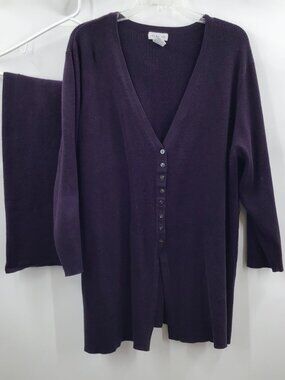 VTG Women's 26/28 Knit Skirt Suit Set Dark Purple Office Goth Cardigan Sweater